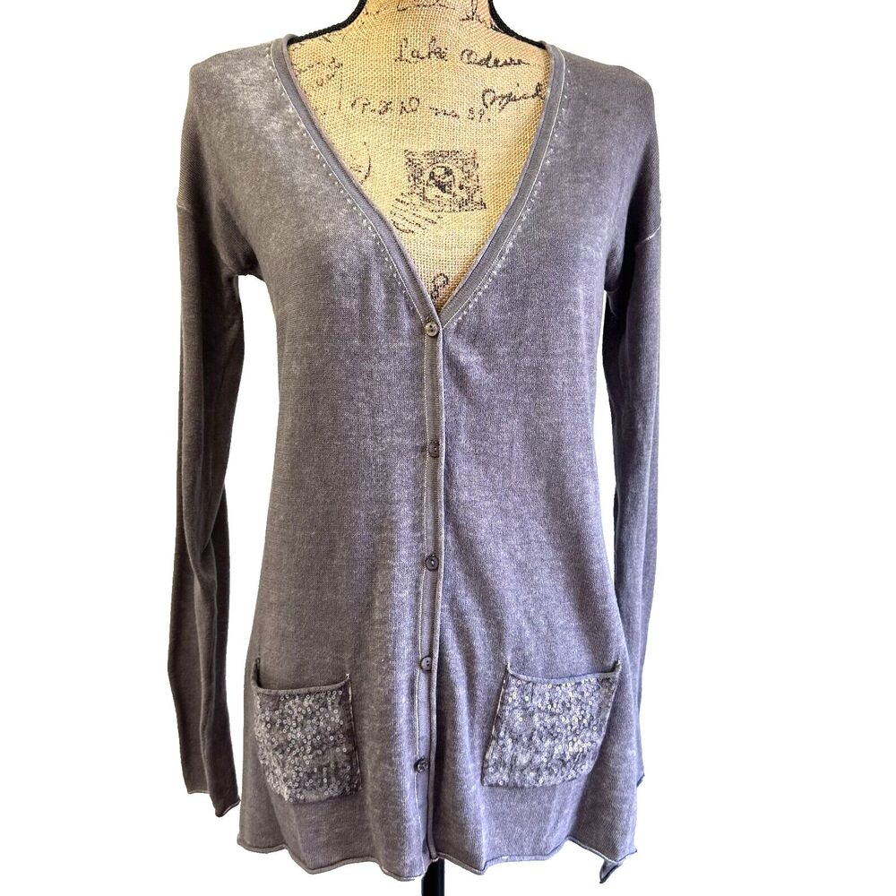 Princess Goes Hollywood Gray Long Sleeve V Neck Cotton/Cashmere Cardigan Sz 8/38